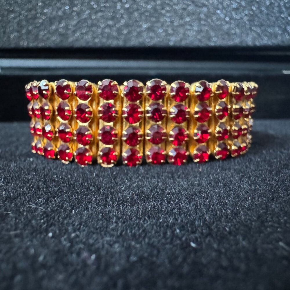 Red Expandable Bracelet Stretch Made in British Hong Kong Vintage
